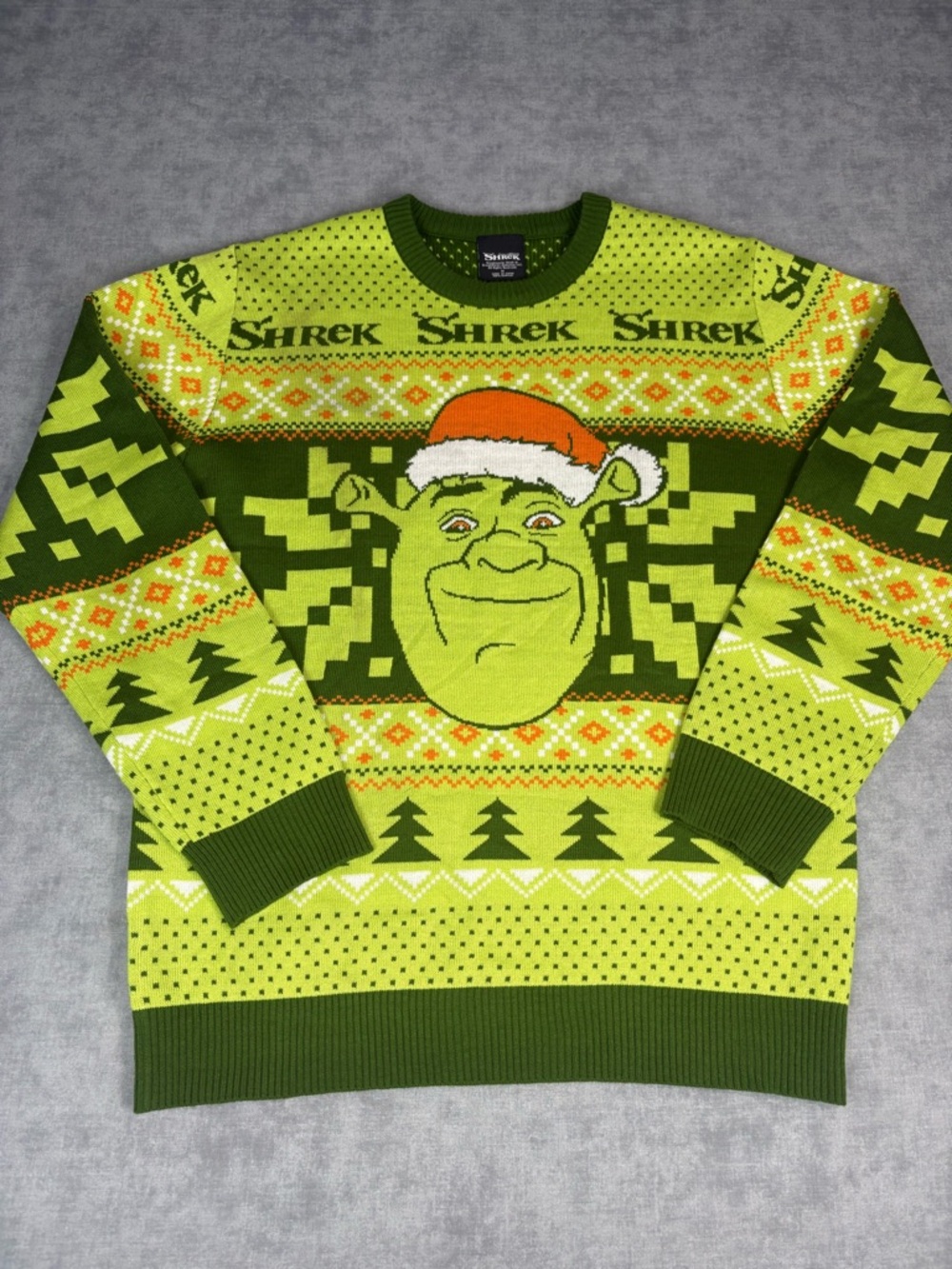 Dreamworks Shrek Neon Green Holiday Crewneck Sweater